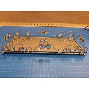 Kirkland's Vanity Tray Bling 14x6 Mirrored Silver Tone Metal Decorative Accents
